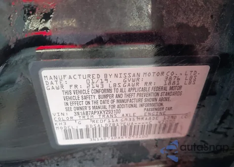 2019 Nissan Sentra Sv z USA, uszkodzony, nr VIN 3N1AB7APXKY293100